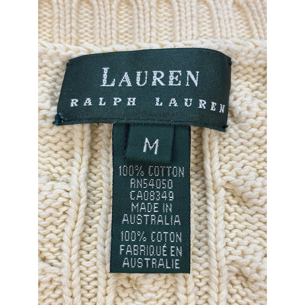 Vtg LAUREN RALPH LAUREN Sweater Womens Cable Knit Tennis-Sz M Butter Yellow - Picture 4 of 8